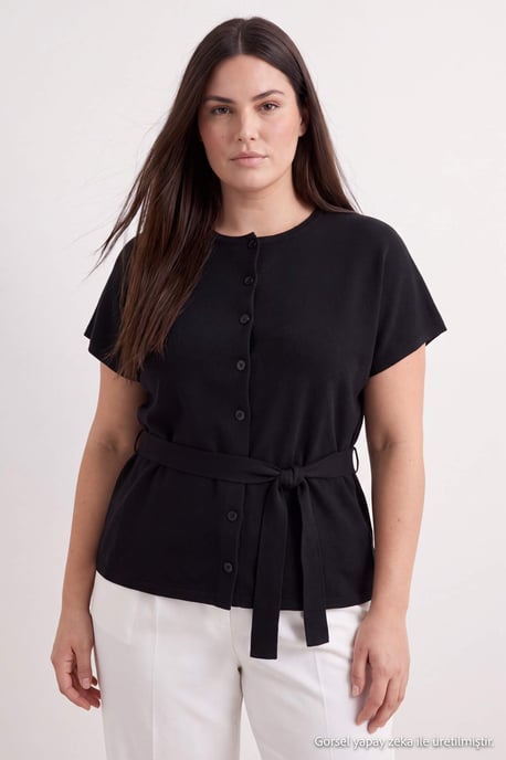 Trendyol Curve Dam Svart Enfärgad Lång Regular fit Plus size Blusar - Image 2