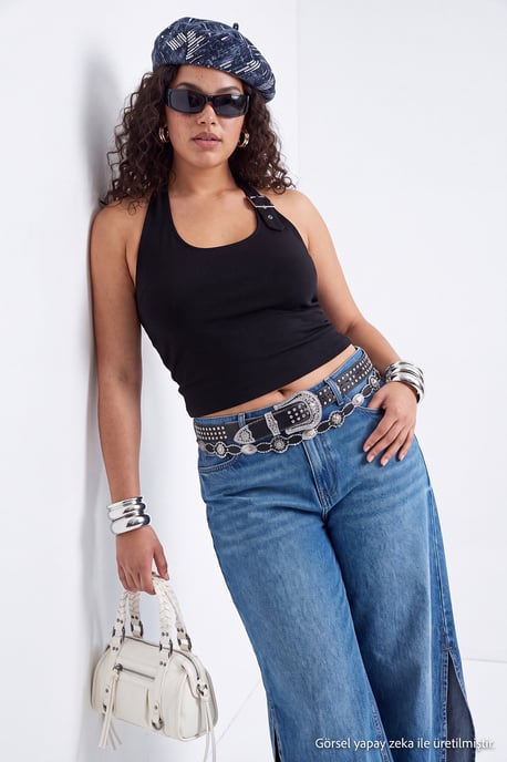 Trendyol Curve Dam Svart Enfärgad Ärmlös Figursydd Plus size Blusar - Image 4