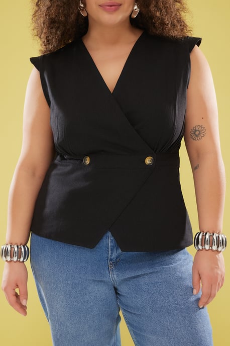 Trendyol Curve Dam Svart Enfärgad Ärmlös Regular fit Plus size Blusar - Image 2
