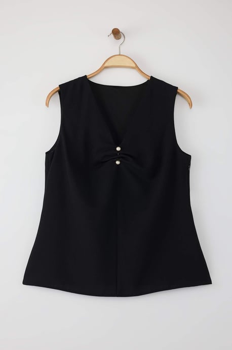 Trendyol Curve Dam Svart Enfärgad Ärmlös Regular fit Plus size Blusar - Image 4