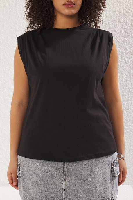 Trendyol Curve Dam Svart Enfärgad Ärmlös Regular fit Plus size Blusar - Image 2