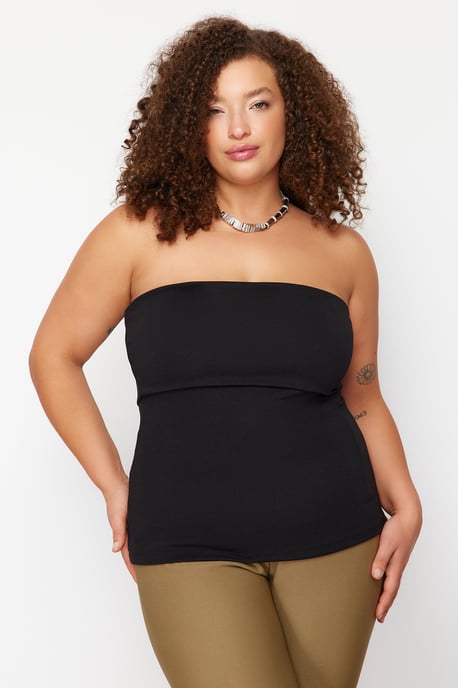 Trendyol Curve Dam Svart Enfärgad Ärmlös Figursydd Plus size Blusar - Image 1