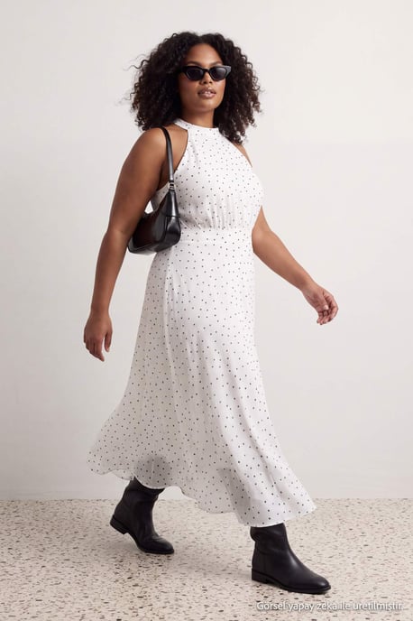 Trendyol Curve Dam Vit Prickig Maxi Ärmlös A-linje Plus size Klänning - Image 2