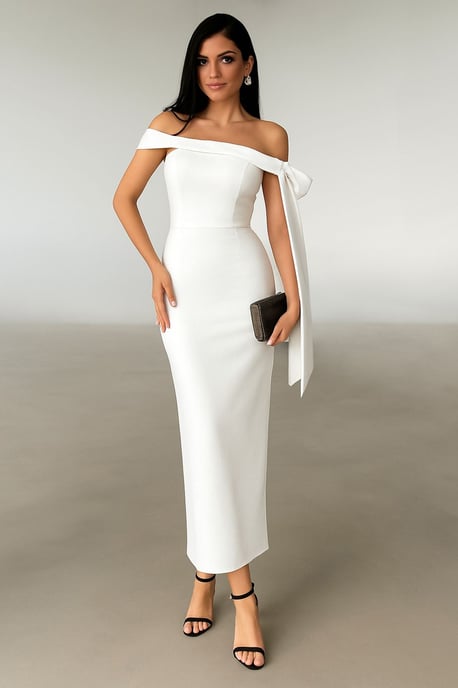 TRENDYOLMİLLA Women's White Color block Maxi Sleeveless Stylish/Night Bodycon Dresses - Image 1