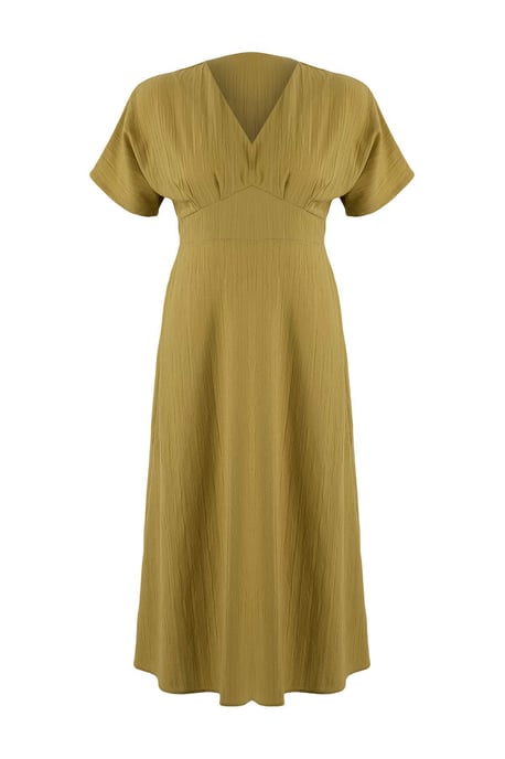 Trendyol Curve Dam Khaki Blommig Maxi Kort Casual A-linje Plus size Klänning - Image 3