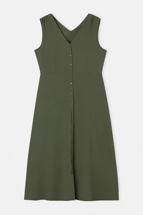 Trendyol Curve Dam Khaki Enfärgad Maxi Ärmlös Casual A-linje Plus size Klänning - Image 3