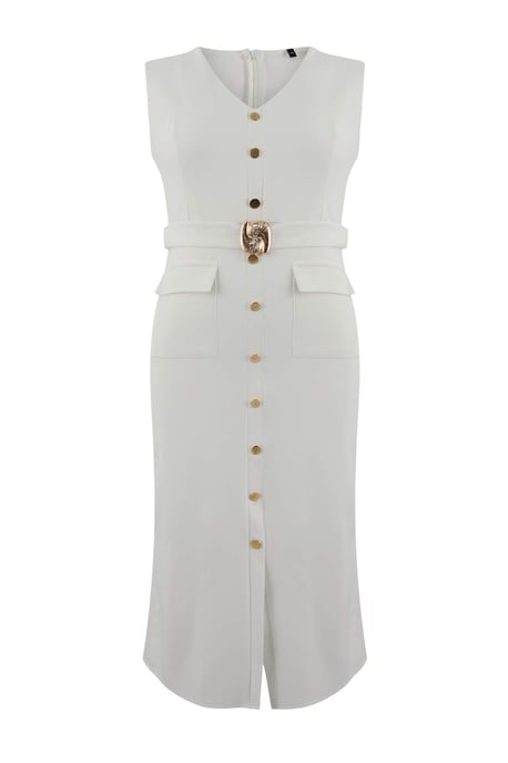 Trendyol Curve Dam Vit Enfärgad Maxi Ärmlös Kväll / Vardag Bodycon Plus size Klänning - Image 3