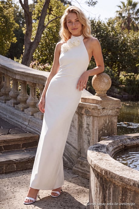 TRENDYOLMİLLA Dames Wit Effen Maxi Mouwloos Diploma-uitreiking / Gala Recht Avond & Gala Jurk - Image 1