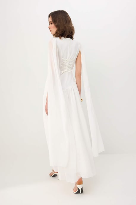 TRENDYOLMİLLA Women's White Plain Maxi Sleeveless Skater Dresses - Image 3