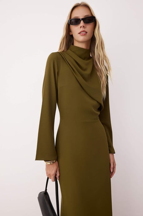 Trendyol Modest Dames Kaki Effen Maxi Lang Casual A-lijn Modest Avond Jurken - Image 6