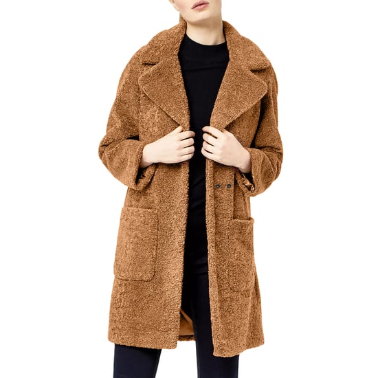 EX M&S Womens Overcoat Longline Faux Fur Camel Teddy Long Double Breasted Coat - Image 1