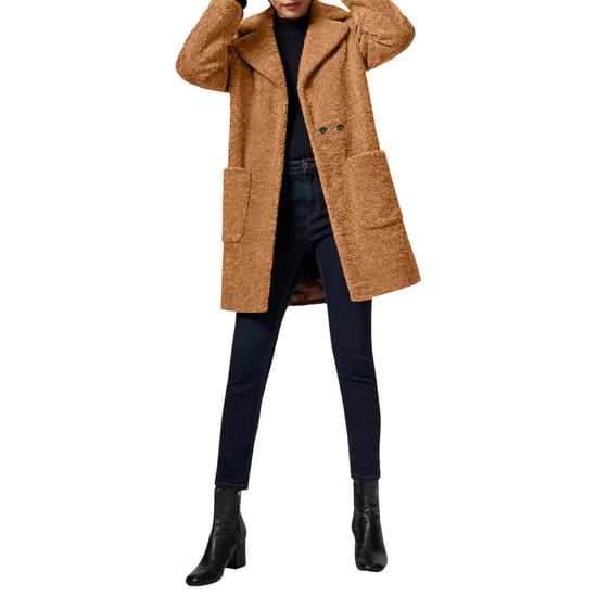 EX M&S Womens Overcoat Longline Faux Fur Camel Teddy Long Double Breasted Coat - Image 2