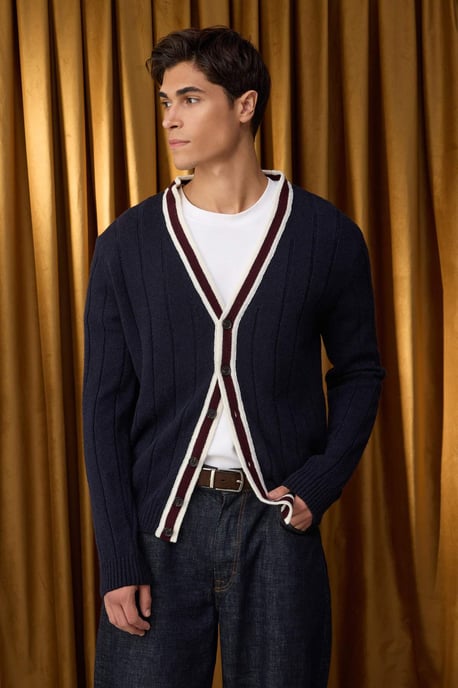 TRENDYOL MAN Men's Dark blue Color block Long Regular fit Cardigans - Image 1