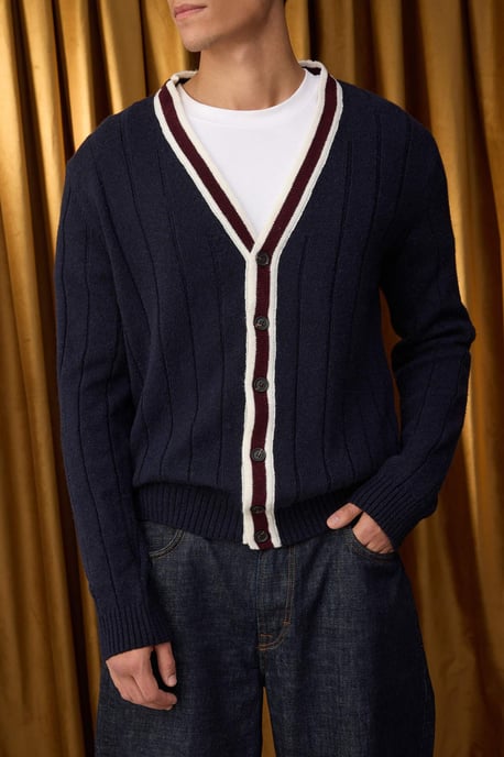 TRENDYOL MAN Men's Dark blue Color block Long Regular fit Cardigans - Image 2