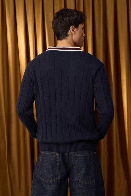 TRENDYOL MAN Men's Dark blue Color block Long Regular fit Cardigans - Image 3