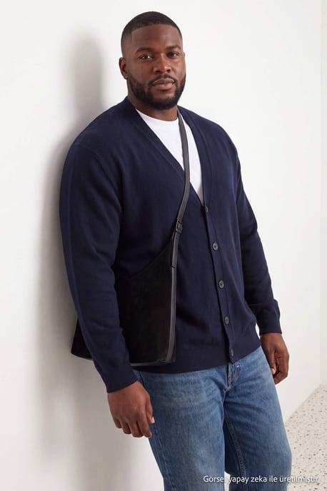 TRENDYOL MAN Men's Dark blue Plain Long Regular fit Plus Size Cardigans - Image 1