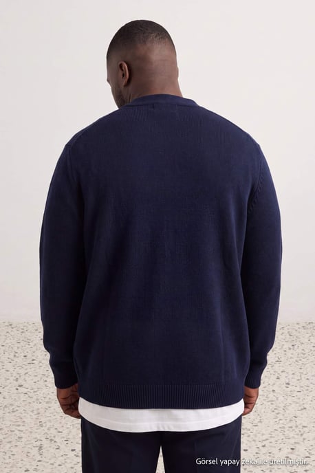 TRENDYOL MAN Men's Dark blue Plain Long Regular fit Plus Size Cardigans - Image 3