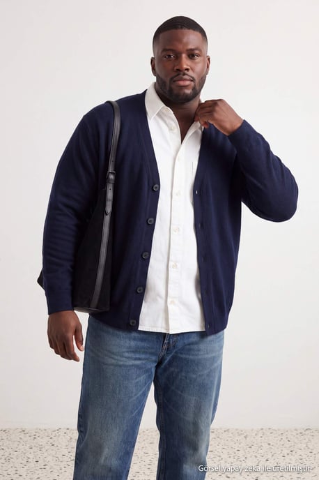 TRENDYOL MAN Men's Dark blue Plain Long Regular fit Plus Size Cardigans - Image 6