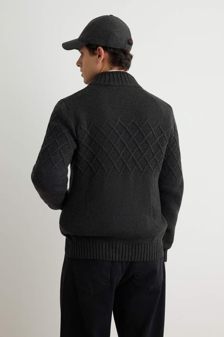 TRENDYOL MAN Men's Gray Diamond pattern Long Regular fit Cardigans - Image 3