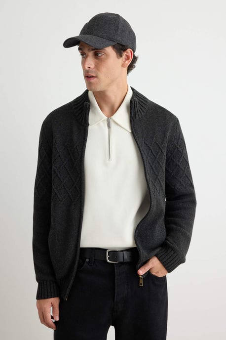 TRENDYOL MAN Men's Gray Diamond pattern Long Regular fit Cardigans - Image 6