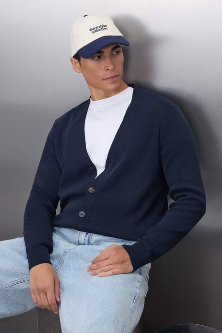 TRENDYOL MAN Men's Dark blue Plain Long Fitted Cardigans - Image 6