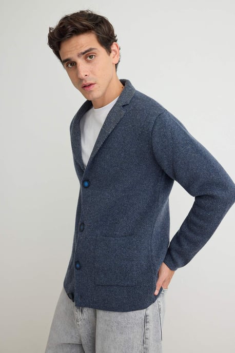 TRENDYOL MAN Men's Dark blue Plain Long Regular fit Cardigans - Image 2