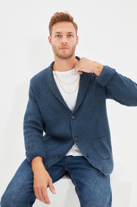 TRENDYOL MAN Men's Dark blue Plain Long Regular fit Cardigans - Image 4