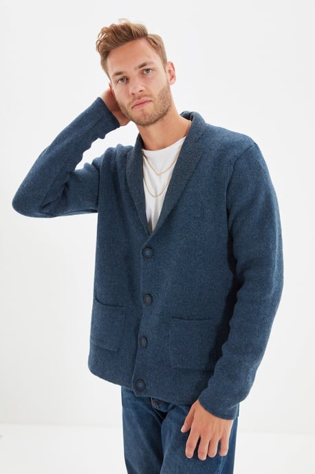 TRENDYOL MAN Men's Dark blue Plain Long Regular fit Cardigans - Image 5