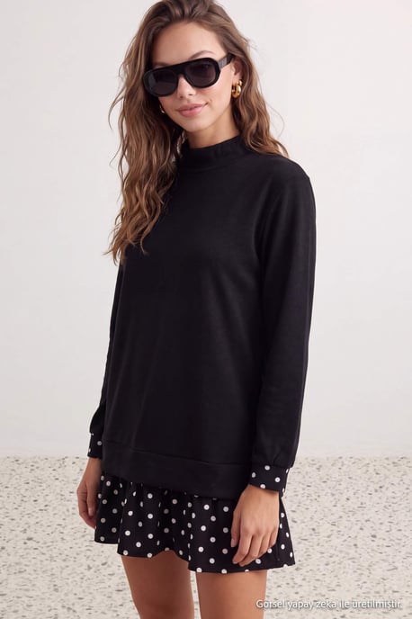 TRENDYOLMİLLA Women's Black Polka dot Short / Mini Long Casual Shift Dresses - Image 2