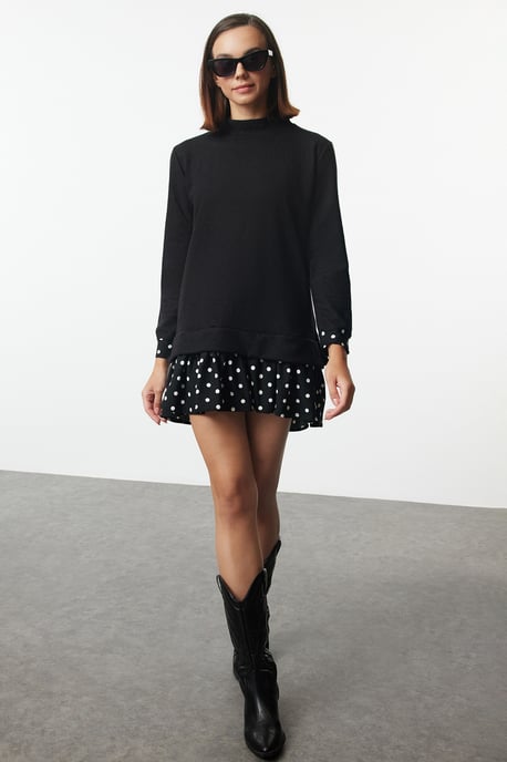 TRENDYOLMİLLA Women's Black Polka dot Short / Mini Long Casual Shift Dresses - Image 4