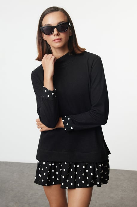 TRENDYOLMİLLA Women's Black Polka dot Short / Mini Long Casual Shift Dresses - Image 5