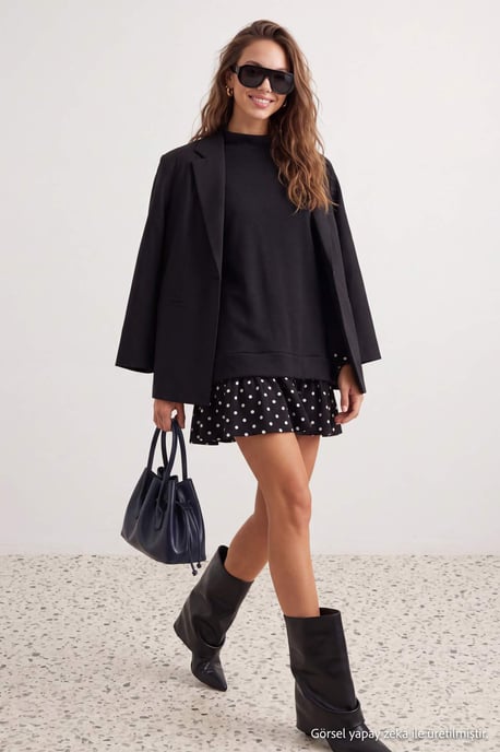 TRENDYOLMİLLA Women's Black Polka dot Short / Mini Long Casual Shift Dresses - Image 6