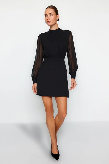 TRENDYOLMİLLA Women's Black Plain Short / Mini Long Evening / Daily A-line Dresses - Image 1