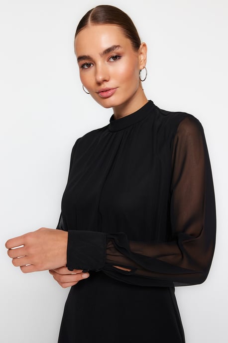 TRENDYOLMİLLA Women's Black Plain Short / Mini Long Evening / Daily A-line Dresses - Image 2