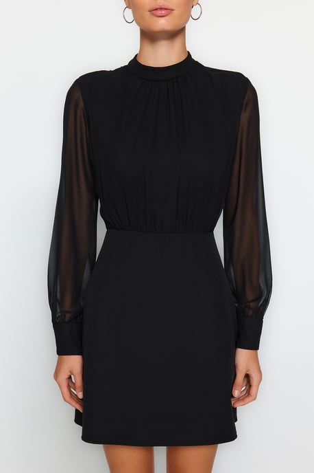 TRENDYOLMİLLA Women's Black Plain Short / Mini Long Evening / Daily A-line Dresses - Image 3