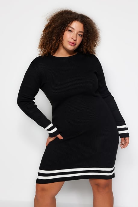 Trendyol Curve Dam Svart Randig Kort / Mini Lång Casual Bodycon Plus size Klänning - Image 2