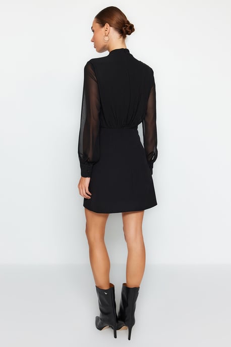 TRENDYOLMİLLA Women's Black Plain Short / Mini Long Evening / Daily A-line Dresses - Image 5