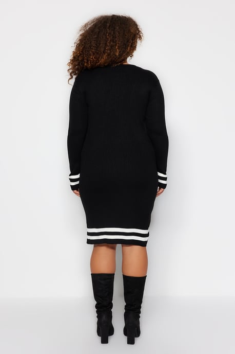 Trendyol Curve Dam Svart Randig Kort / Mini Lång Casual Bodycon Plus size Klänning - Image 4