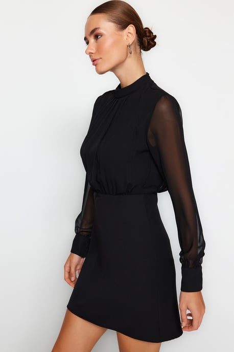 TRENDYOLMİLLA Women's Black Plain Short / Mini Long Evening / Daily A-line Dresses - Image 6