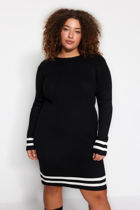 Trendyol Curve Dam Svart Randig Kort / Mini Lång Casual Bodycon Plus size Klänning - Image 6