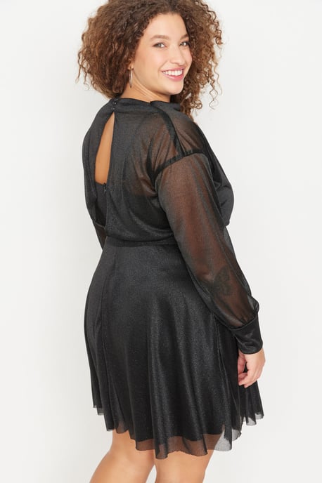 Trendyol Curve Dam Svart Enfärgad Kort / Mini Lång Elegant/Kväll Skater Plus size Klänning - Image 2
