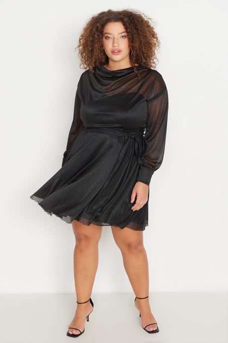 Trendyol Curve Dam Svart Enfärgad Kort / Mini Lång Elegant/Kväll Skater Plus size Klänning - Image 6