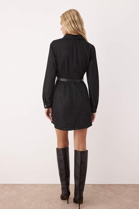 TRENDYOLMİLLA Dames Zwart Effen Extra Kort / Super Mini Lang Casual A-lijn Jurken - Image 3