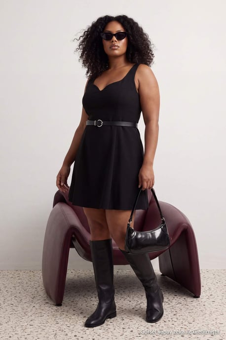 Trendyol Curve Dam Svart Enfärgad Kort / Mini Ärmlös Skater Plus size Klänning - Image 1