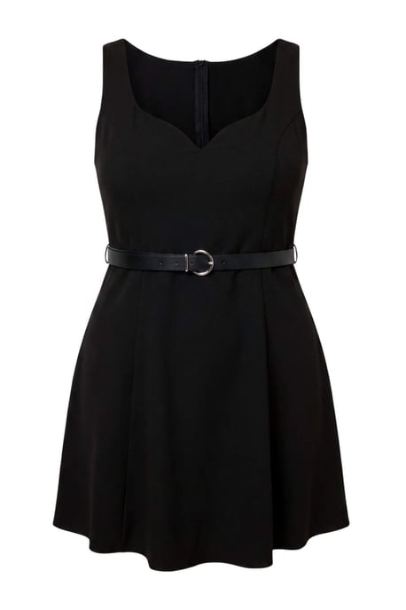 Trendyol Curve Dam Svart Enfärgad Kort / Mini Ärmlös Skater Plus size Klänning - Image 4