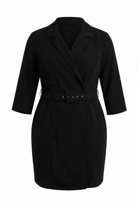 Trendyol Curve Dam Svart Enfärgad Kort / Mini Trekvartsärm A-linje Plus size Klänning - Image 4