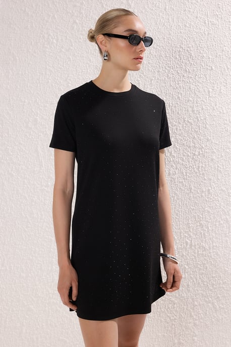 TRENDYOLMİLLA Dames Zwart Effen Kort / Mini Kort Casual Recht Jurken - Image 6