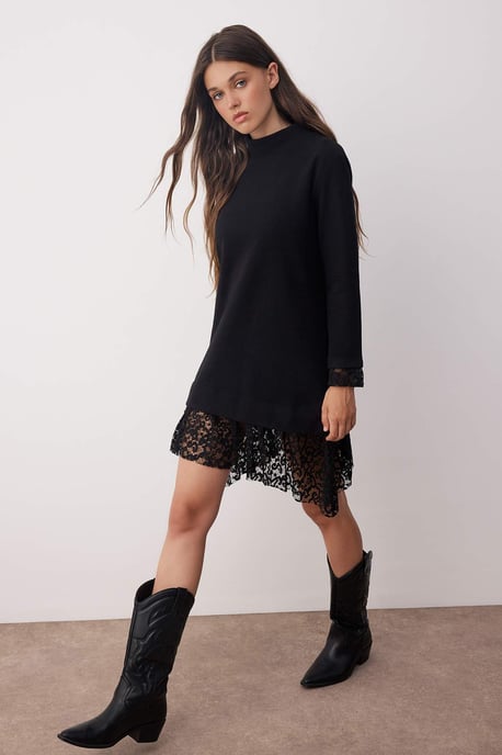 TRENDYOLMİLLA Dames Zwart Effen Kort / Mini Lang Casual Recht Jurken - Image 2