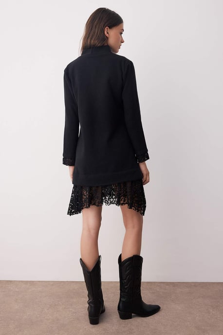 TRENDYOLMİLLA Dames Zwart Effen Kort / Mini Lang Casual Recht Jurken - Image 4