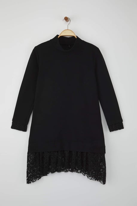 TRENDYOLMİLLA Dames Zwart Effen Kort / Mini Lang Casual Recht Jurken - Image 5